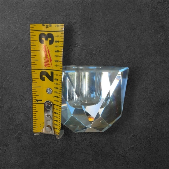 VTG 1950s Set of 2 Candleholders Hand Cut Crystal Glass Geometric Japan 2”x3” - Picture 10 of 13